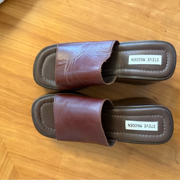 Steve Madden Brown Slide High Wedge Sandals - Picture 1 of 4